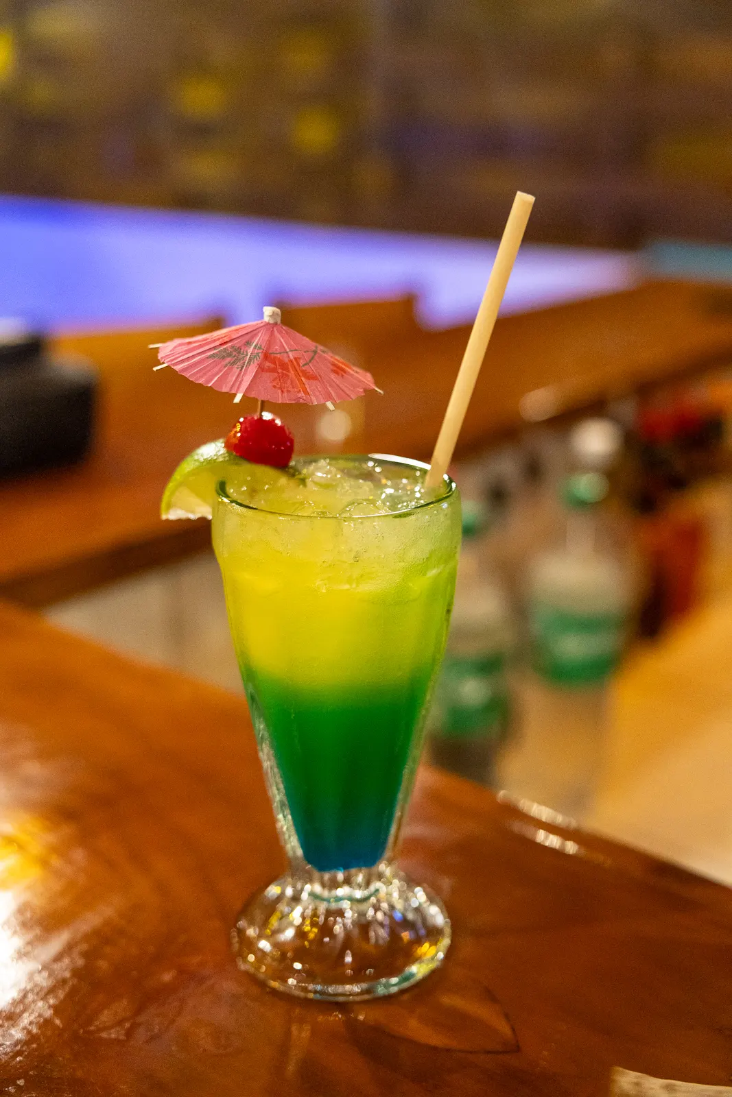 Tiki cocktail with umbrella at the Lazy Pelican beach bar